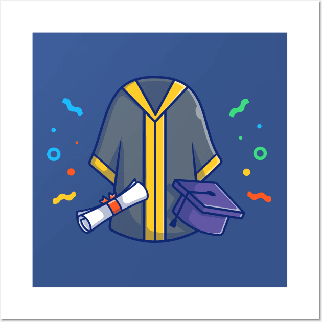 Graduation Gown With Cap And Bachelor Certificates Cartoon Wall Art by Catalyst Labs